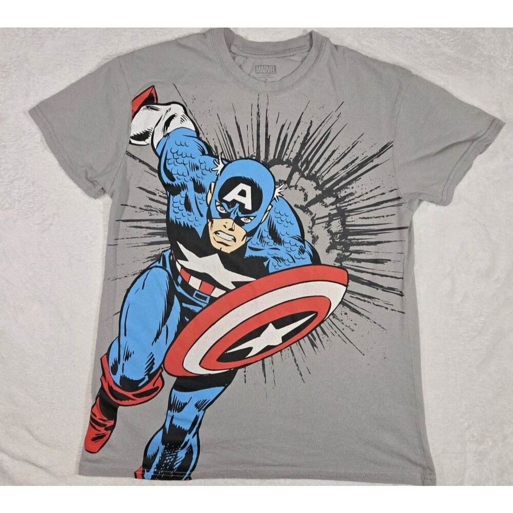 Mens Marvel Captain America Short Sleeve T Shirt Gray Medium